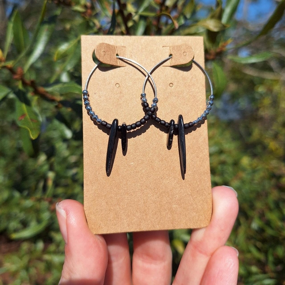 Hypersthene, Tourmaline Hoop Earrings ~ Artisan Jewelry